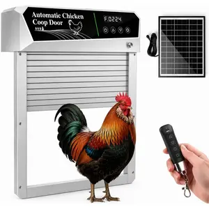 Automatic Chicken Coop Door Solar , Roll-Up Auto Chicken Door with Timer & Light Sensor, Anti-Pinch Safety, Remote Control, Weatherproof , No Wiring Needed