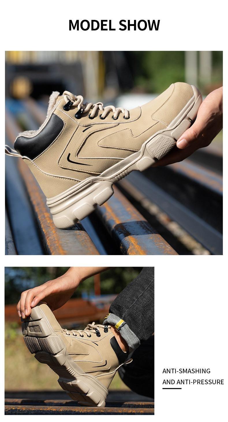 Outdoorfun Anti-Smash & Anti-Puncture Work Shoes: Khaki, Closed Toe, Protection for Boys & Workers