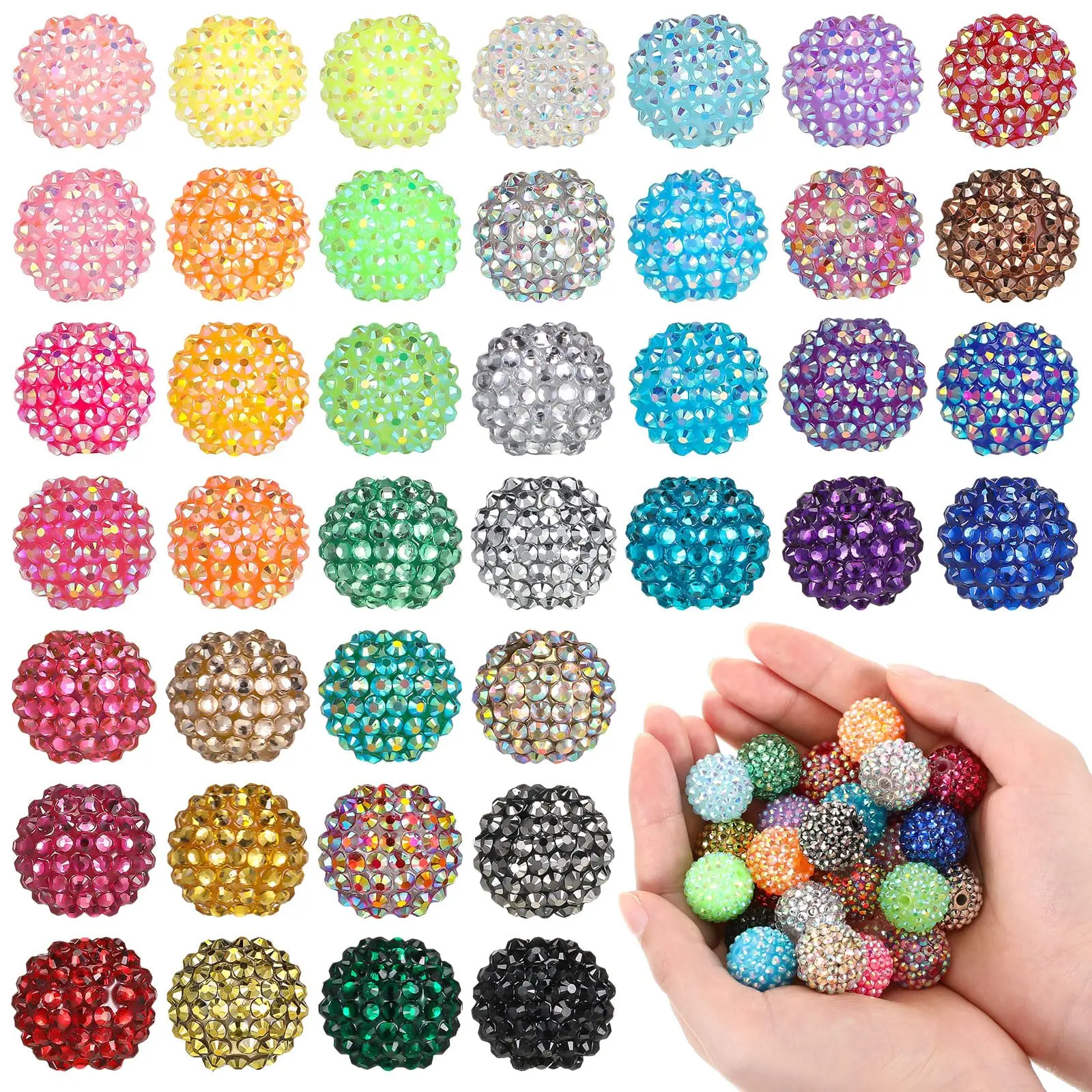40 Pcs 20mm Sparkling Round Rhinestone Beads Bulk, European Style Crystal Chunky Bubblegum Beads for Pen, Bracelet & Charm Craft Supplies, Christmas Jewelry Making, Round Shape