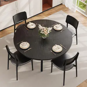 47'' Round Dining Table for 4-6 People,Black Farmhouse Kitchen Dining Table, Round Dinner Table with Storage Shelf for Kitchen, Living Room (Table Only)