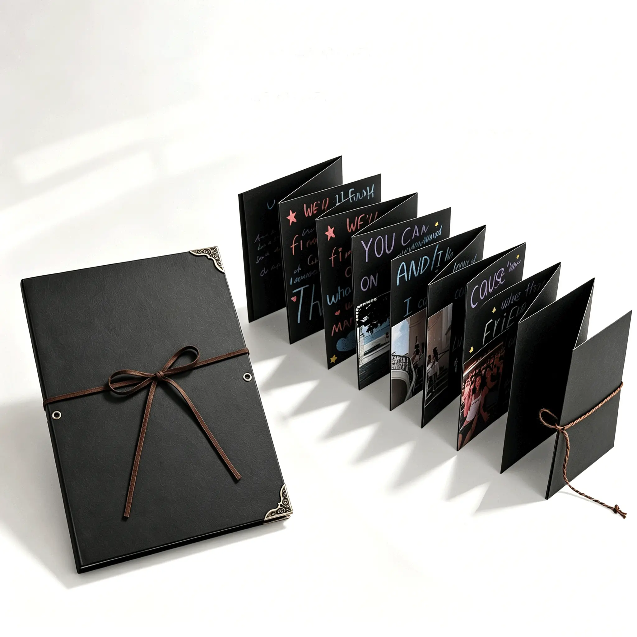 Scrapbook Album Kit, Black Accordion Photo Album Scrapbook with Tie Closure, DIY Memory Book for Pictures & Notes, Foldable Scrap Book Journal for Couples Anniversary Wedding Travel Birthday Gifts
