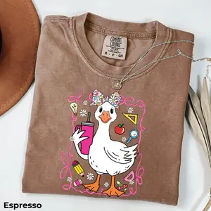 Coquette Silly Goose Teacher Comfort Colors T-Shirt - Preppy Floral Teacher Shirt, Back To School Senior 2026 Gifts, Last Day Of School Tee, Retro Girly Teacher