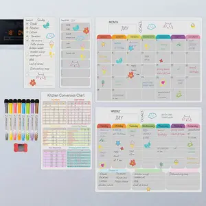 Hivillexun Magnetic Dry Erase Calendar Whiteboard Set (5-Pack) for Refrigerator, Wall, and Fridge Organization with Monthly, Weekly, and Daily Notepads. Comes with 8 Markers and 1 Eraser Planner Shopping List