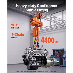 VEVOR 4400 lbs Electric Chain Hoist, 20 ft Lifting Height, Three-Phase Overhead Crane with 328 ft Wireless Remote Control, Single G100 Chain Electric Lift Hoist for Factories, Warehouses, Garages