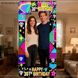 1 PC, a 30th birthday hollow background cloth photo frame, with dazzling diamonds and star patterns. It is a birthday party photo prop and a decoration for family birthday banquet. wwx