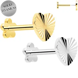 18G Titanium Flat Back Earring Threadless Reversible Heart