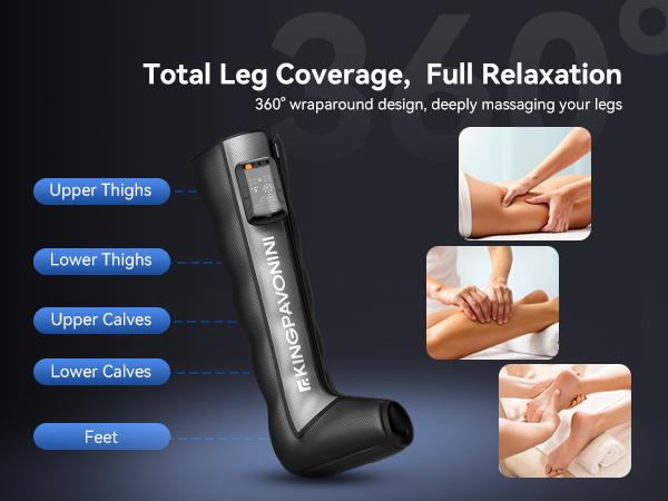 KingPavonini Cordless Leg Compression Massager with 5 Overlapping Chambers & 3 Foot Heat, 4500mAh Leg Massager,19 Modes & 8 Intensities, Recovery Boots for Athletes