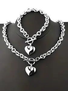 Simple Metal Heart Necklace Bracelet Set, Fashionable Jewelry Set, Fashion Unisex Daily Commute Jewelry, Versatile Personalized Accessory for Men and Women