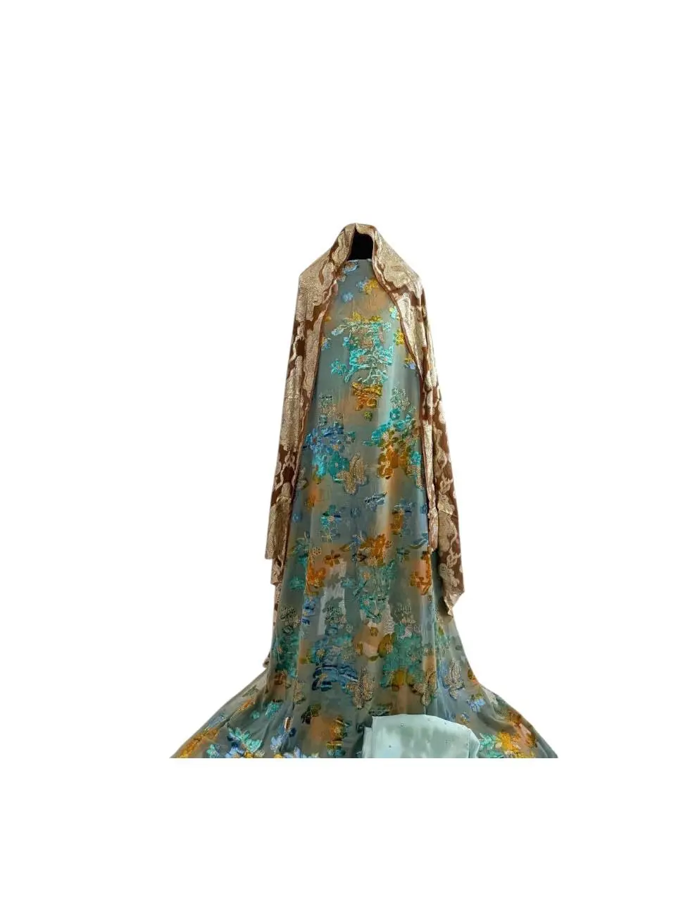Mint Blossom Luxury Floral Dirac Set with Champagne Shawl