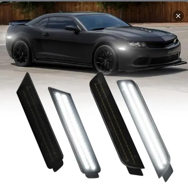 LED Side Marker Lights for Chevrolet Camaro (2010-2015) - Plug-and-Play Front/Rear Turn Signaling, Smoked Lens, Sequential Flow LED Lights
