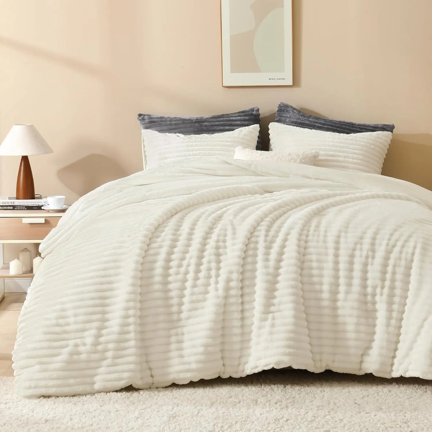 Andency 3-Piece Fleece Comforter Set, Soft Cozy Bedding for All Seasons, Lightweight Down Alternative Bed Set with 1 Comforter and 2 Pillowcases,Soft Warm Fluffy Fuzzy Bedding Set for Winter
