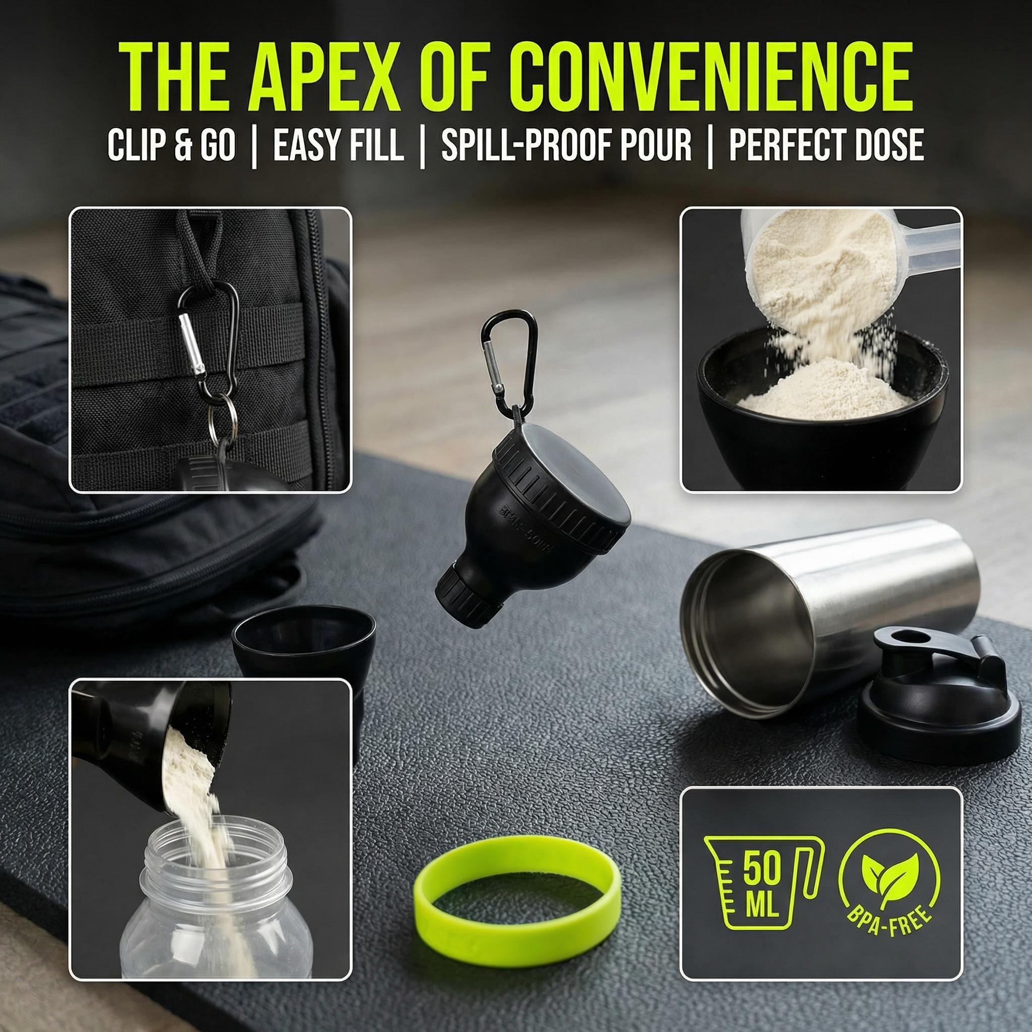 NEW Buy 1 Get 1 Free Protein Powder Funnel-Mini with Sliding Scoop and Container — High-Quality Funnel for Pre-Workout Creatine Powder, Coffee/Milk/Smoothie/Chocolate Powder, BPA-Free Plastic Kitchen Utensil, Perfect Gift for Valentine’s Day