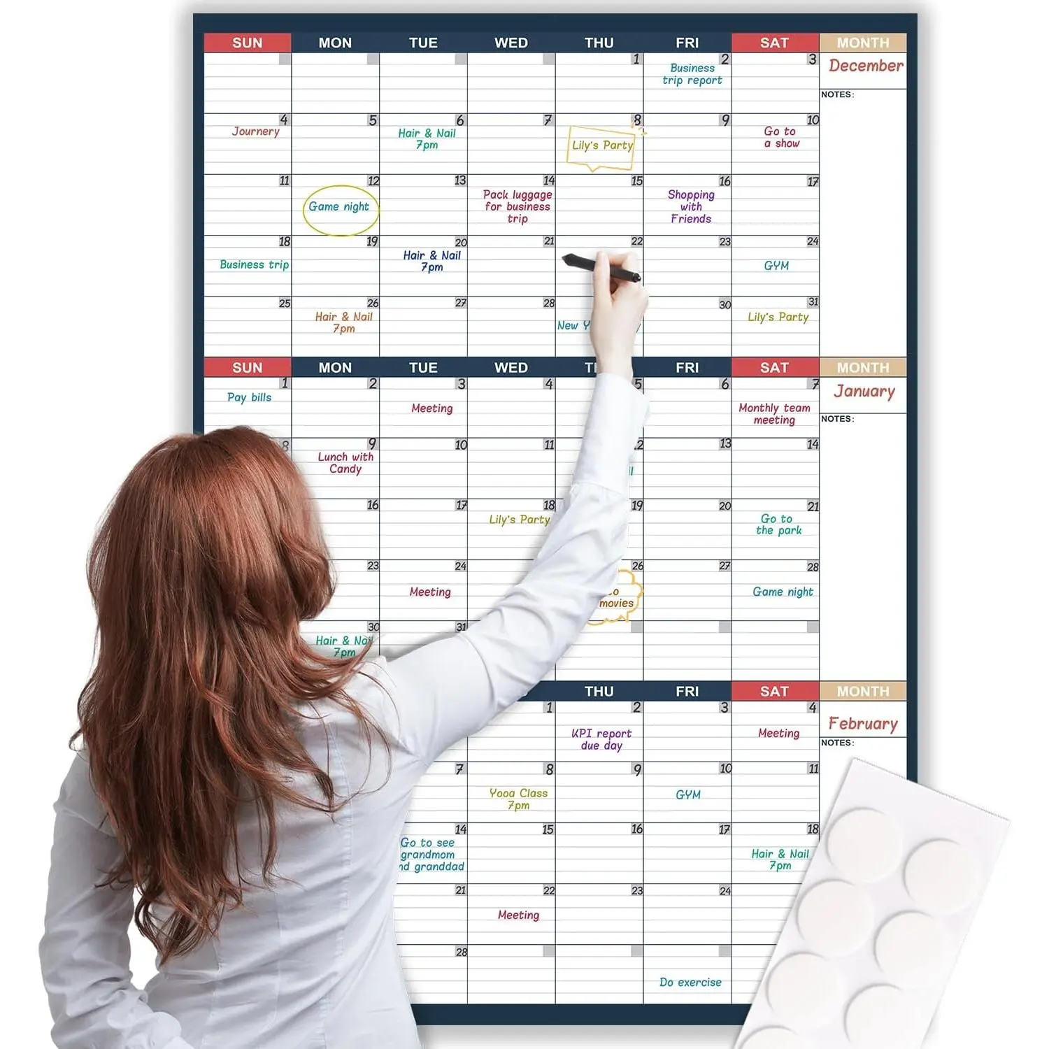 Dry Erase Calendar for Wall - Undated 3 Month Wall Calendar, 28" x 40"(Vertical), Large Wall Calendar Dry Erase for Office, , School