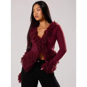 MUSERA Vintage Furry Trim Knit Cardigan, Spring Y2K 90's Casual Cute Easter