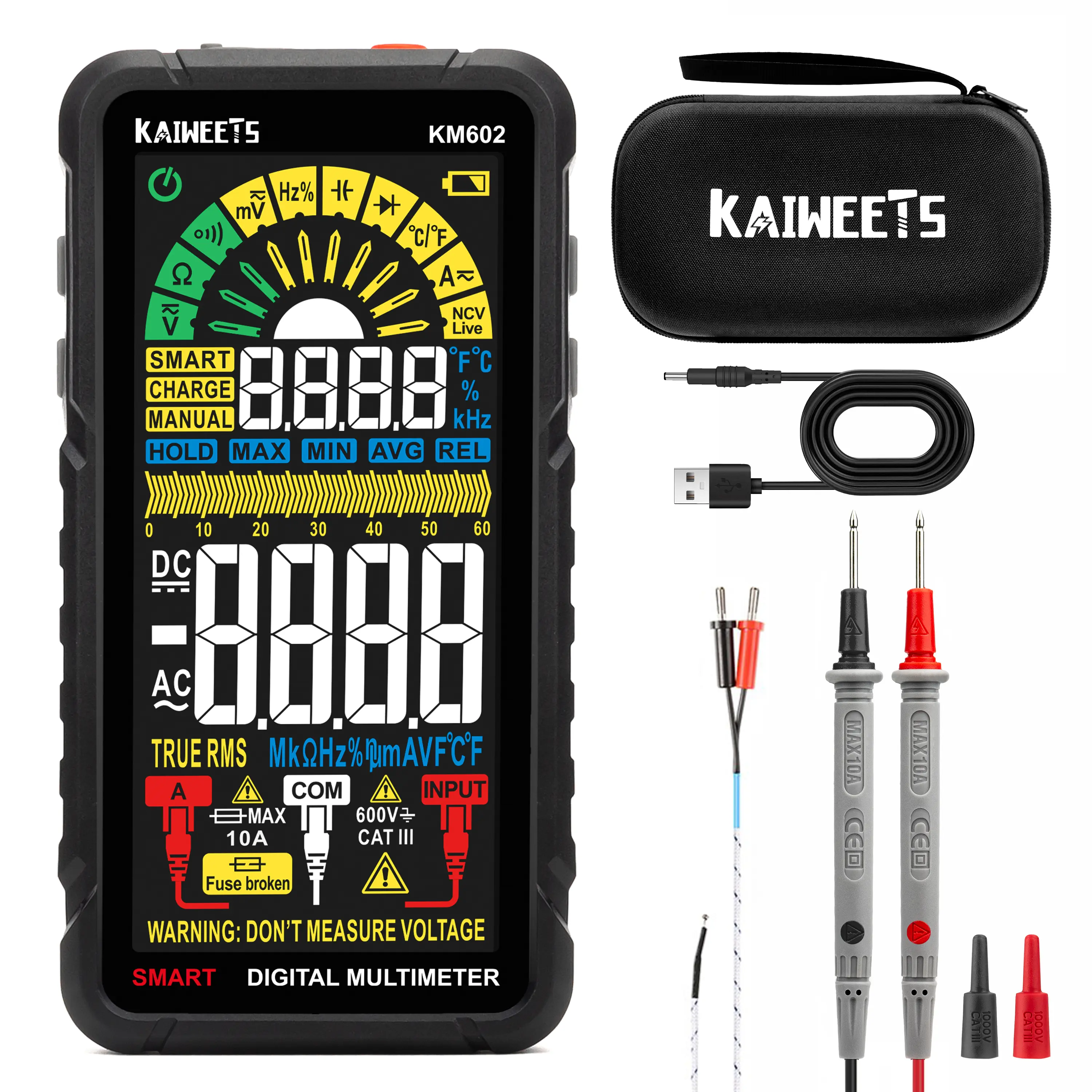 KAIWEETS Advanced Digital Multimeter KM602, True RMS 6000 Count Voltage Tester with Rechargeable Full-Screen Display, Professional Electrical Tool for Home DIY & Electricians & Automotive Diagnostic