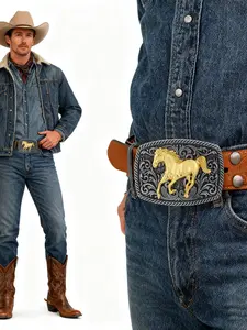 Western Cowboy Style Belt Buckle, Animal Pattern Design, Smooth Flat Buckle, Round Hole, Unisex Fashion Accessory, High Quality Buckle