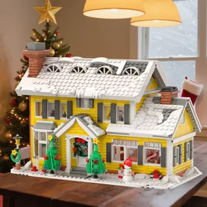 Christmas Holiday House Building Set, DIY Christmas Holiday Snow Village with Clark's Car, Christmas House Compatible with Lego Gifts for Boys, Girls, Family, and Friends, House Building Kit
