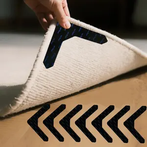 8-Pack Reusable Rug Grippers - Non-Slip Pads Prevent Sliding, Curling & Bunching | for Hard Floors & Area Rugs, Removable Anti-Slip Rug Tape