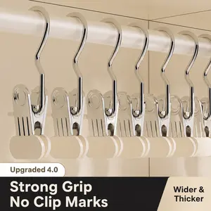 Stainless Steel Pants Organiser Clips, Wide-Mouth Laundry Clips with Hook, Non-Marking Metal Hangers for Towels, Hats, Socks