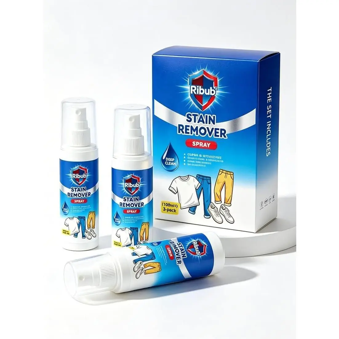Laundry Stain Remover Spray 3 Pack, Bleach-Free Stain Remover for Clothes, Removes Oil, Blood, Food & Grease Stains, Fabric Cleaner for Couch, Sofa, Upholstery, Bedding, Sheets & Home Textiles