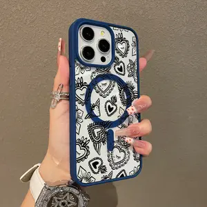 Trendy Magnetic Case for iPhone11/12/13/14/15/16/17/promax Black Heart Tattoo Pattern MagSafe Ready, Ultra Thin & Shockproof | Cute Pick for Girls