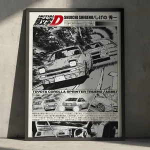 Vintage Motorsport Initial D Anime Poster, Takumi Fujiwara Manga Christmas Art Print Posters Gift for Anime Fan (NO FRAME) (No Framed)