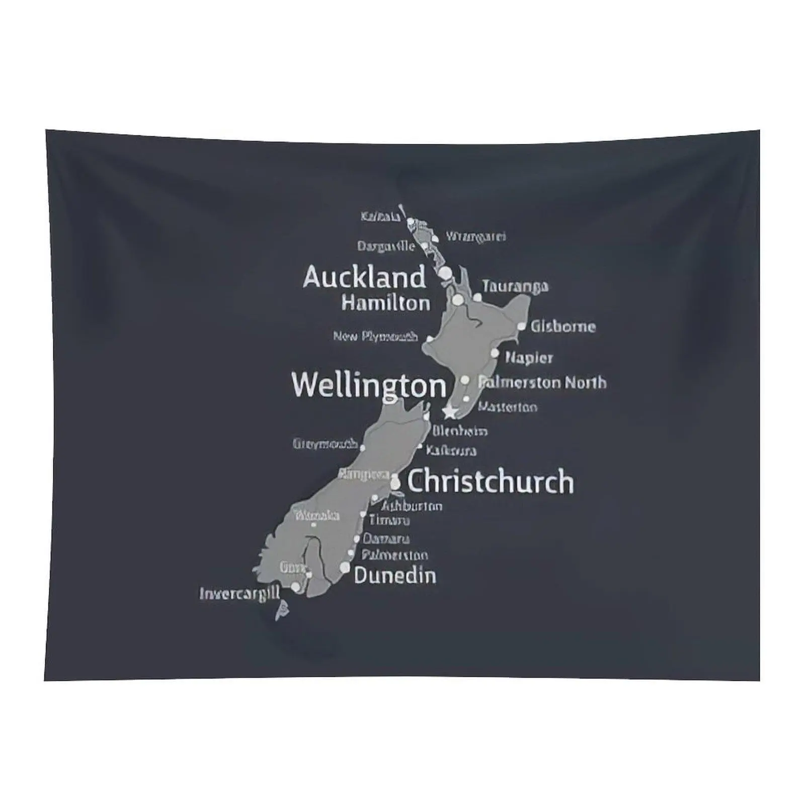 New Zealand Map Art With Major City Names Minimal Dark Background Geographic Wall Tapestry For Travel Lovers Room Home Decoration