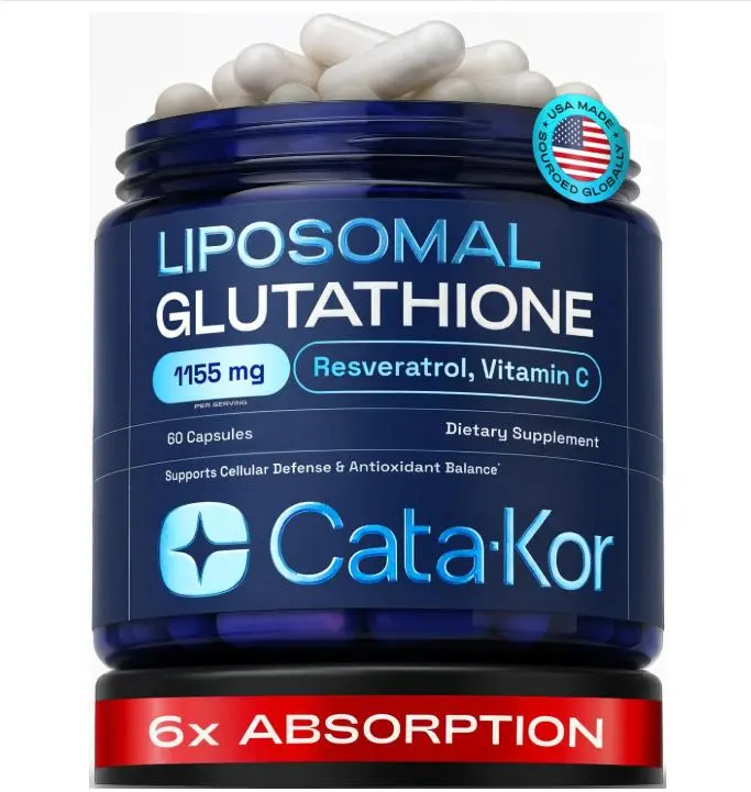 Cata-Kor Liposomal Glutathione 1000mg – Ultra High Absorption with Resveratrol, Vitamin C, Selenium & Vitamin B2 – Antioxidant Support for Immune Support & Healthy Aging – (60 Count (Pack of 1))