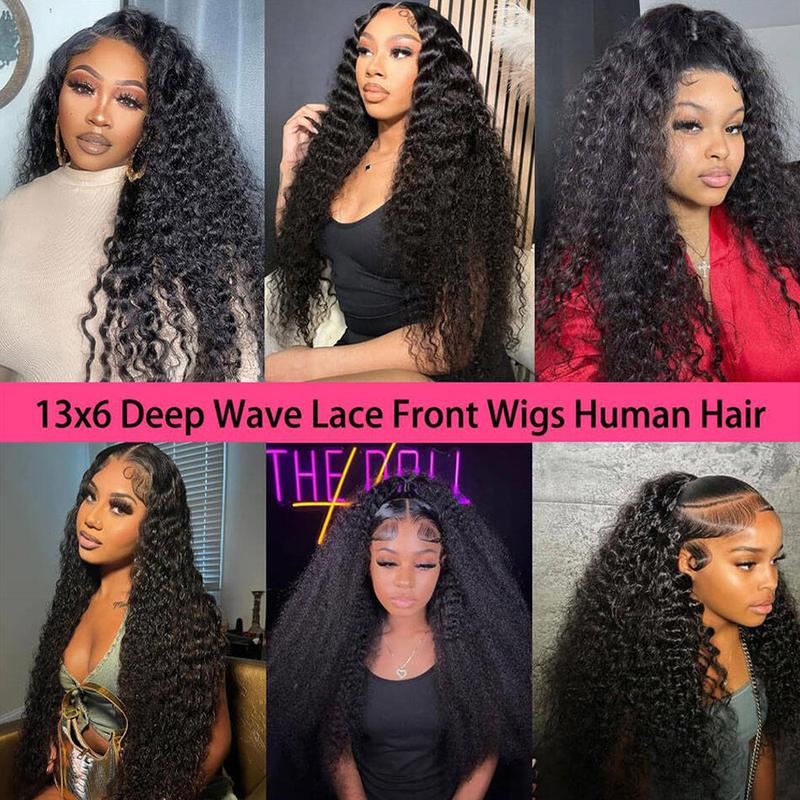 30 34 Inch Deep Wave 13x6 HD Lace Frontal Wig Human Hair PrePlucked Brazilian Remy Hair Transparent Lace Front Wigs Deep Curly Human Hair Wigs For Women