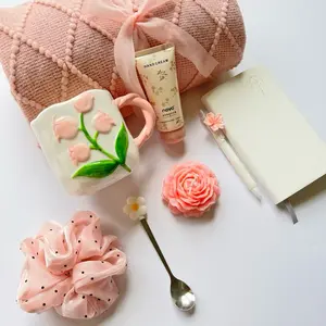 Pink Cozy Gift Set for Her - Perfect Mother's Day Present with Floral Mug, Hand Cream, Notebook & Accessories