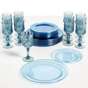74 Pc. Dusty Blue Party Disposable Plastic Tableware Kit for 24 Guests