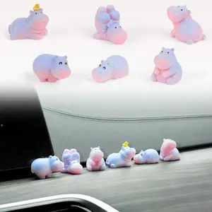 6PCS Mini Hippo Car Dashboard Figurines – Cute 1 Inch Kawaii Car Decor Set