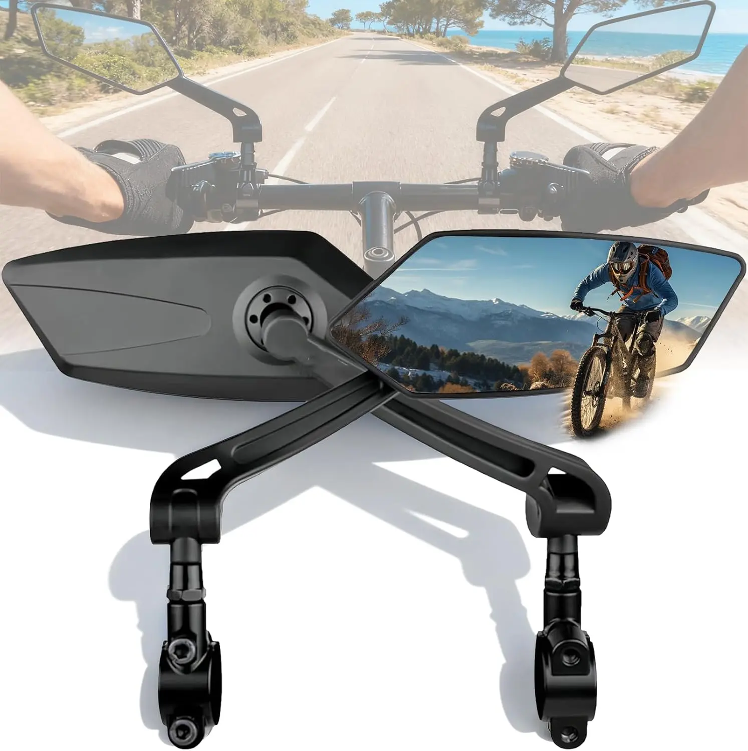 2 PCS Bike Mirror Handlebar Mount, Rear View Mirror Bicycle Mirrors | 360° Adjustable, HD Wide View, Scratch Resistant Glass, Safe Bike RearView Mirror Accessories for Ebike Scooter Mountain Road