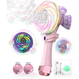 001-X Rechargeable Bubble Wand - Bubble Machine for Kids with Color-Changing Lights & Windmill Lollipop Design - Gifts Toys Ages 3+ for Boys, Girls, Easter, Outdoor, Birthday, Party Use