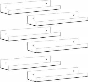 6 Pack Clear Acrylic Shelves for Wall with Adhesive,15 Inch No Drill Floating Shelves for Bathroom,Bedroom,Renter Friendly,Kids Room Bookshelf,Wall Display Shelf for Lego,Funko Pop,Figurine,Perfume