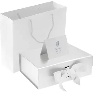 White gift box, gift box, magnetic gift box with Lid for Presents, 26x19x8cm, with Ribbon for Christmas, Hanukkah, Father's Day, Graduations, Weddings, Birthdays, Grooms Gifts, Engagements