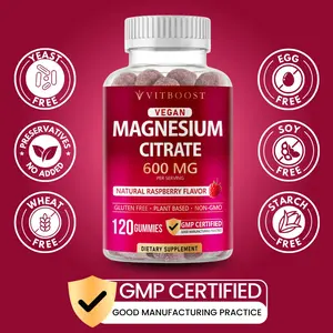 Vitboost Magnesium Citrate Gummies 600mg - Vegan Magnesium Gummies for Relaxation & Muscle Support - Natural Raspberry Flavor - Non-GMO, Gluten Free, Plant Based