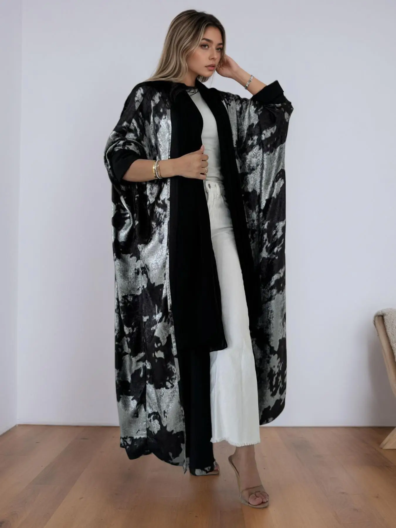 Women's Tie Dye Open Front Abaya, Elegant Long Sleeve Outerwear for Daily Wear, Ladies Clothes for All Seasons