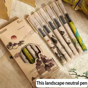 Chinese Landscape Ink Pens Set, 0.5mm Fine Tip, Smooth Writing, Ideal for Diary & Drawing, School Exam Supplies, Fashion Stationery