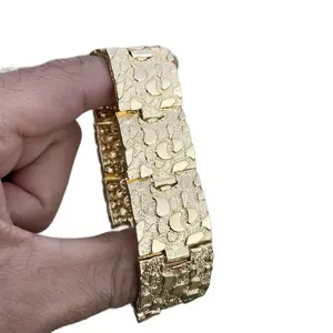 Vintage Gold Block Bracelet - 20mm, 8 Inches, Alloy 14k Gold Plated Jewelry