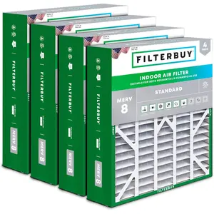 Filterbuy 20x25x6 Air Filter (4-Pack), Pleated MERV 8 Dust Defense HVAC AC Furnace Air Filters for Aprilaire Space-Gard 201 / 2200 / 2250 & Lennox