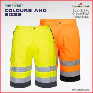 Portwest L043 Lightweight Hi-Vis Shorts – Reflective Safety Work Shorts (Orange/Black), Menswear