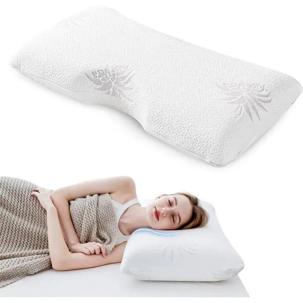MLILY EGOHOME Cervical Neck Pillow, Aloe Vera Infused Memory Foam, Side Sleeper Pillow for Neck Pain, Skin Friendly, Medium Firm, 30x16 Inches