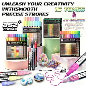Flysea 22pcs Acrylic Paint Marker Set, Gradient Colors, 0.7mm Fine Tip, Ideal for Detailed Drawing, Quick Dry, Stain Resistant
