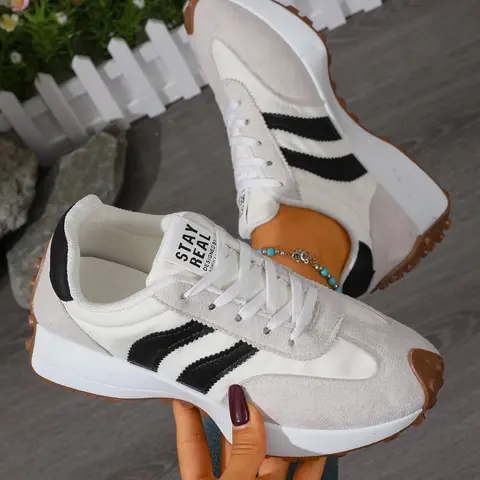 Women's New Thick Sole Casual Shoes, Patchwork Laces, Breathable Anti-Slip, Fashion Versatile Sports Shoes, Sporty Running Shoes, Outdoor Running Training Shoes(Runs small)