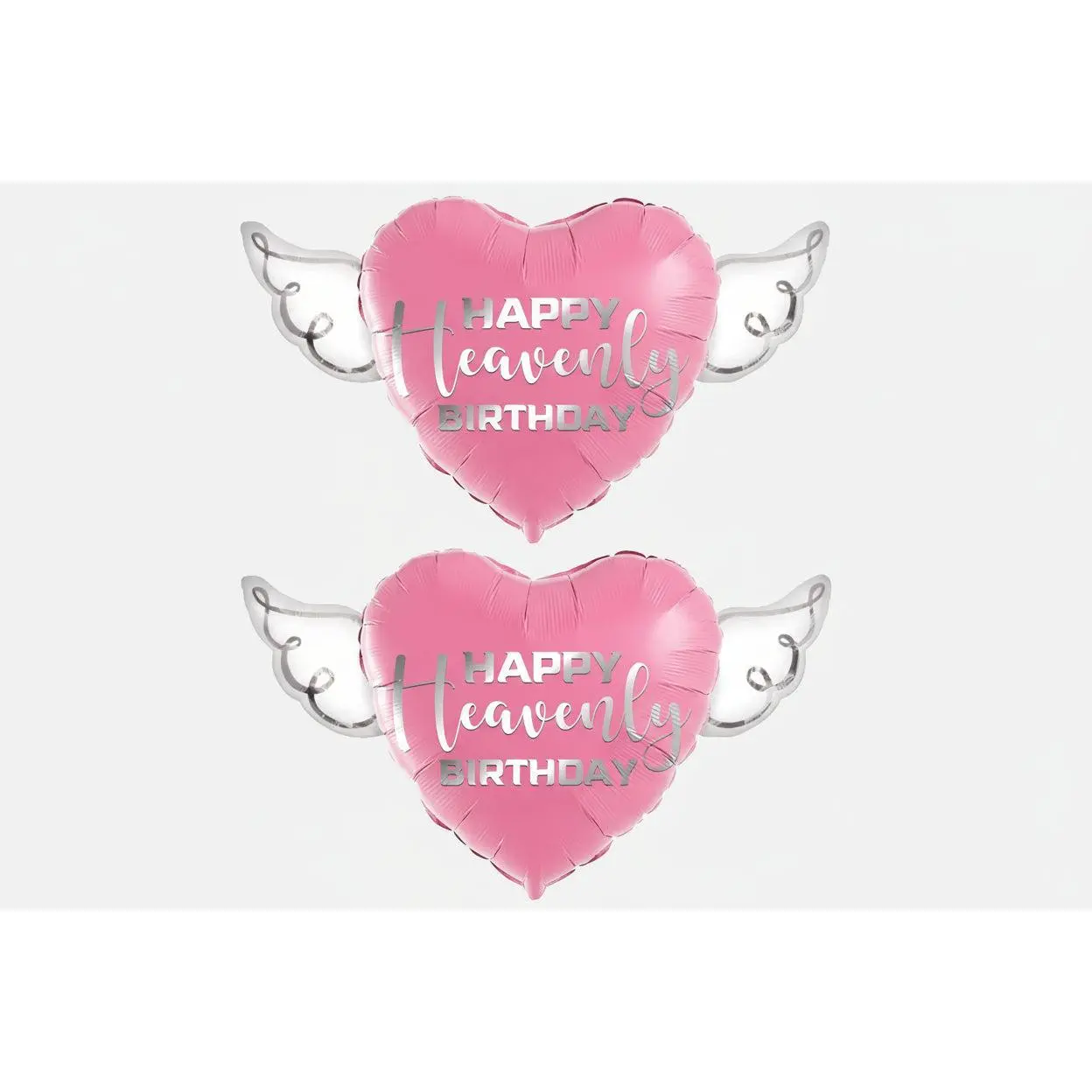 Happy Heavenly Birthday Memorial Balloon 17" – Pink Heart with Angel Wings | 2-Pack | Silver Script