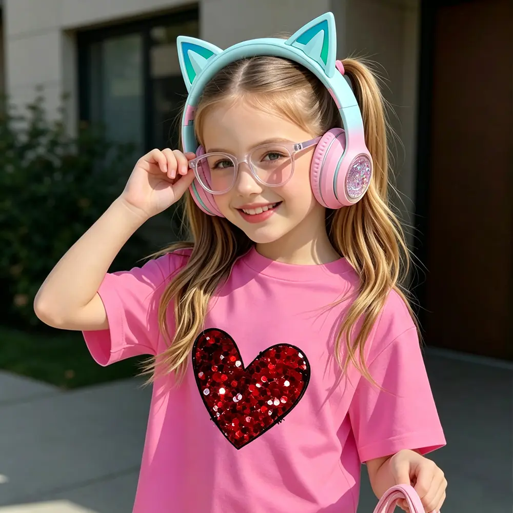 Cute Cat‑Ear Kids Bluetooth 6.0 Over‑Ear Headphones, 350mAh Rechargeable Battery, 5‑6H Music Playtime, Support TF Card FM Radio, Volume Control Track Switch Call Functions, 10M Transmission Distance for Study Gaming Music Movie for Girls Kids Gift