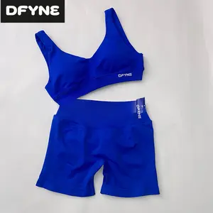 DFYNE Women's 2 Piece Workout Set Seamless Thin Straps Sports Bra with High Waisted Tummy Control Leggings Running Yoga Outfit