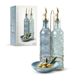 COOK WITH COLOR Glass Olive Oil Bottle Dispenser - 2 Pack- 17oz Oil and Vinegar Cruet - Olive Oil Carafe Decanter for Kitchen