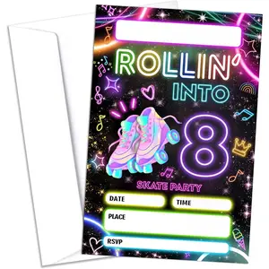 20 Pcs 8th Roller Skating Birthday Party Invitations with Envelopes 4x6 Inch Roller Skate Theme Invites for Boys Girls Birthday Party Supplies